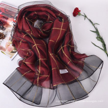 New spring and summer double plaid imitated silk scarf shawl ladies 70% pashmina 30% silk scarf